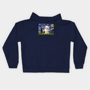 Starry Night Adapted to Feature an Old English Sheepdog Kids Hoodie